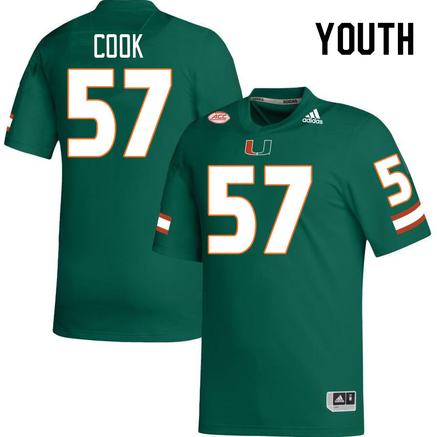 Youth #57 Marley Cook Miami Hurricanes College Football Jerseys Stitched-Green